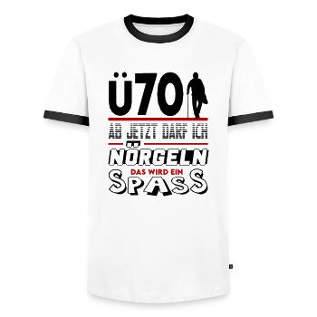 Mann Sprüche Geburtstag Ü Party Spass Nörgeln 70 - Männer Kontrast-T-Shirt - Weiß/Schwarz - Vorne - AI Model Female 172 light (172cm) & AI Model Male 178 dark (178cm)