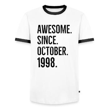 Awesome Since October 1998 - Men's Ringer Shirt - white/black - Front - AI Model Female 172 light (172cm) & AI Model Male 178 dark (178cm)