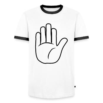 Hand Stop Sign - Men's Ringer Shirt - white/black - Front - AI Model Female 172 light (172cm) & AI Model Male 178 dark (178cm)