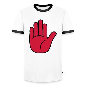 Panneau d’arrêt de la main - T-shirt contrasté Homme - blanc/noir - Devant - AI Model Female 172 light (172cm) & AI Model Male 178 dark (178cm)