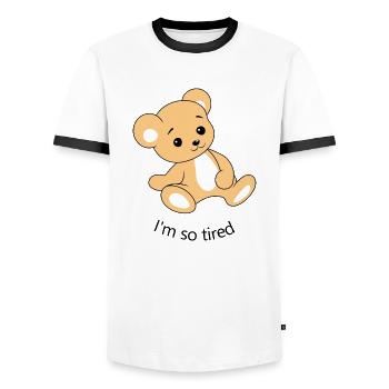 Je suis tellement fatigué. Drôle d’ours en peluche fatigué - T-shirt contrasté Homme - blanc/noir - Devant - AI Model Female 172 light (172cm) & AI Model Male 178 dark (178cm)