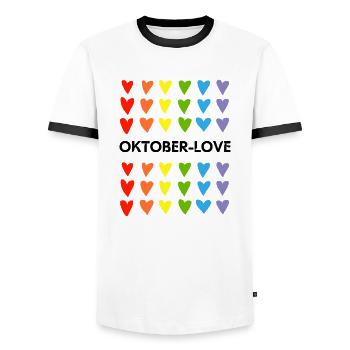 Oktober-Pride - Männer Kontrast-T-Shirt - Weiß/Schwarz - Vorne - AI Model Female 172 light (172cm) & AI Model Male 178 dark (178cm)
