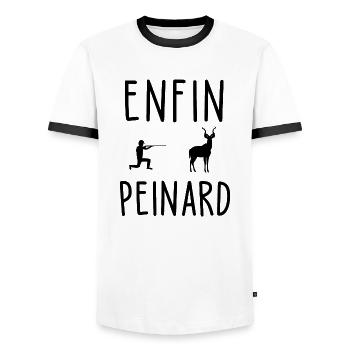 chasse / humour chasseur / enfin peinard - T-shirt contrasté Homme - blanc/noir - Devant - AI Model Female 172 light (172cm) & AI Model Male 178 dark (178cm)