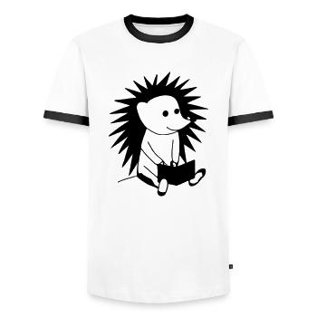 Hedgehog Reads Book Illustration Gift - Men's Ringer Shirt - white/black - Front - AI Model Female 172 light (172cm) & AI Model Male 178 dark (178cm)