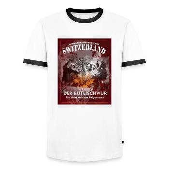 Print Swiss Rütli Oath Hoodie or T-Shirt - Men's Ringer Shirt - white/black - Front - AI Model Female 172 light (172cm) & AI Model Male 178 dark (178cm)