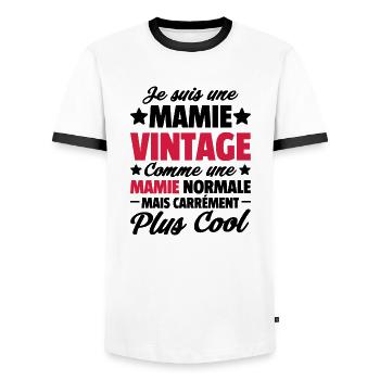 Je suis une mamie vintage / grand-mère vintage - T-shirt contrasté Homme - blanc/noir - Devant - AI Model Female 172 light (172cm) & AI Model Male 178 dark (178cm)