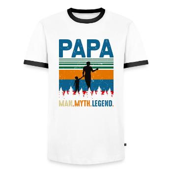 PAPA Man. Myth. Legend Design - Männer Kontrast-T-Shirt - Weiß/Schwarz - Vorne - AI Model Female 172 light (172cm) & AI Model Male 178 dark (178cm)