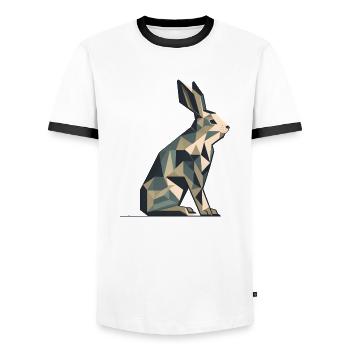 Origami Rabbit - Men's Ringer Shirt - white/black - Front - AI Model Female 172 light (172cm) & AI Model Male 178 dark (178cm)