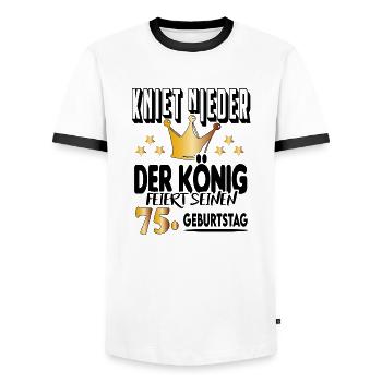 König Geburtstag 75 King Prinz Kniet nieder Krone - Männer Kontrast-T-Shirt - Weiß/Schwarz - Vorne - AI Model Female 172 light (172cm) & AI Model Male 178 dark (178cm)