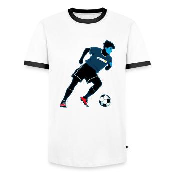 football - Men's Ringer Shirt - white/black - Front - AI Model Female 172 light (172cm) & AI Model Male 178 dark (178cm)