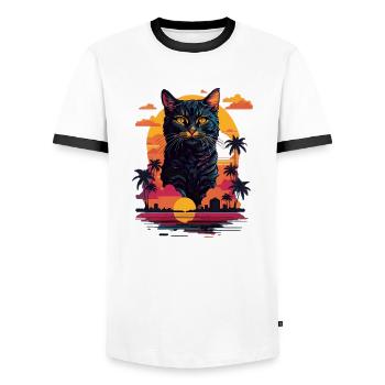 Chat sur la plage - T-shirt contrasté Homme - blanc/noir - Devant - AI Model Female 172 light (172cm) & AI Model Male 178 dark (178cm)