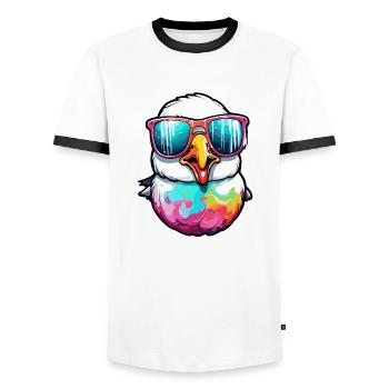 Seagull / Animal / Harbour / Bird / Sea / Water - Men's Ringer Shirt - white/black - Front - AI Model Female 172 light (172cm) & AI Model Male 178 dark (178cm)