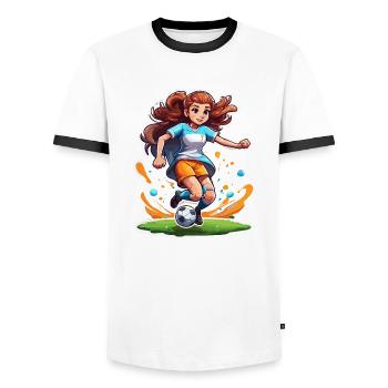 Footballer / Sport / Soccer Field / Club / FC - Men's Ringer Shirt - white/black - Front - AI Model Female 172 light (172cm) & AI Model Male 178 dark (178cm)