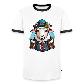 Lederhosen / Animal / Traditional costume / Tradition / Sheep - Men's Ringer Shirt - white/black - Front - AI Model Female 172 light (172cm) & AI Model Male 178 dark (178cm)