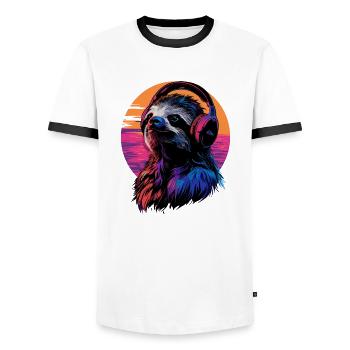 Faultier Musik - SLOTH MUSIK HEADPHONES - Männer Kontrast-T-Shirt - Weiß/Schwarz - Vorne - AI Model Female 172 light (172cm) & AI Model Male 178 dark (178cm)