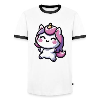 adorable kawaii unicorn Design - Men's Ringer Shirt - white/black - Front - AI Model Female 172 light (172cm) & AI Model Male 178 dark (178cm)