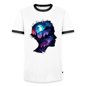Silhouette / Forest / Portrait / Trees / Person - Men's Ringer Shirt - white/black - Front - AI Model Female 172 light (172cm) & AI Model Male 178 dark (178cm)