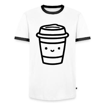 Kaffeebecher - Männer Kontrast-T-Shirt - Weiß/Schwarz - Vorne - AI Model Female 172 light (172cm) & AI Model Male 178 dark (178cm)