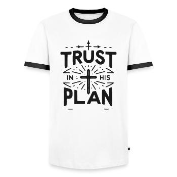 Confiance en son plan - T-shirt contrasté Homme - blanc/noir - Devant - AI Model Female 172 light (172cm) & AI Model Male 178 dark (178cm)