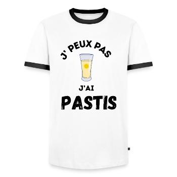 Je peux pas j'ai pastis - T-shirt contrasté Homme - blanc/noir - Devant - AI Model Female 172 light (172cm) & AI Model Male 178 dark (178cm)