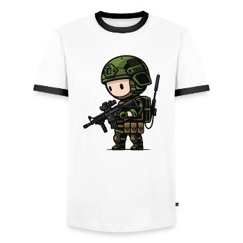 kleiner süsser aufklärungsoldat - Männer Kontrast-T-Shirt - Weiß/Schwarz - Vorne - AI Model Female 172 light (172cm) & AI Model Male 178 dark (178cm)