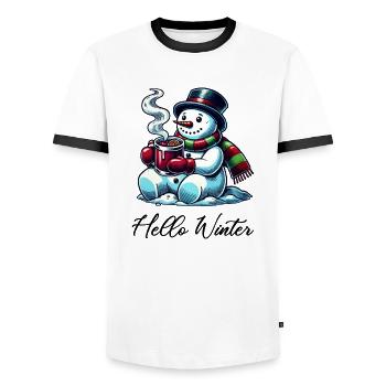 Snowman Hello Winter - Men's Ringer Shirt - white/black - Front - AI Model Female 172 light (172cm) & AI Model Male 178 dark (178cm)