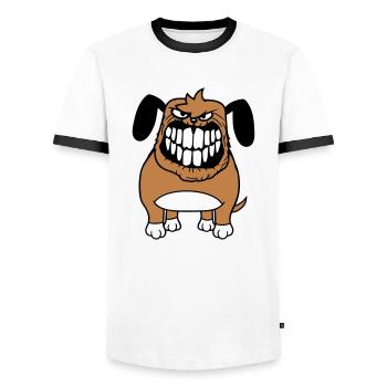 chien monstre méchant dangereux dents sourire sourire - T-shirt contrasté Homme - blanc/noir - Devant - AI Model Female 172 light (172cm) & AI Model Male 178 dark (178cm)