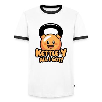 Kettle-y Alles, was ich habe - Männer Kontrast-T-Shirt - Weiß/Schwarz - Vorne - AI Model Female 172 light (172cm) & AI Model Male 178 dark (178cm)