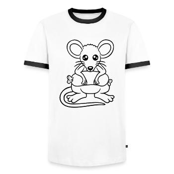 Mouse big sausage eating hunger sausage grilling - Men's Ringer Shirt - white/black - Front - AI Model Female 172 light (172cm) & AI Model Male 178 dark (178cm)
