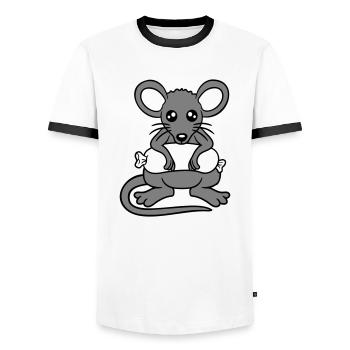 Souris grosse saucisse manger faim saucisse grillades - T-shirt contrasté Homme - blanc/noir - Devant - AI Model Female 172 light (172cm) & AI Model Male 178 dark (178cm)