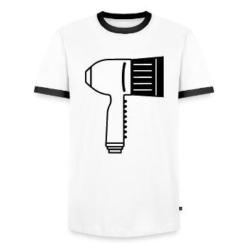 Hair dryer - Men's Ringer Shirt - white/black - Front - AI Model Female 172 light (172cm) & AI Model Male 178 dark (178cm)