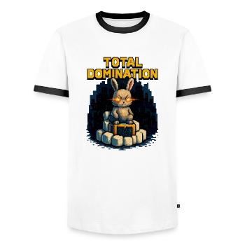 Pixel Bunny – Total Domination - Men's Ringer Shirt - white/black - Front - AI Model Female 172 light (172cm) & AI Model Male 178 dark (178cm)