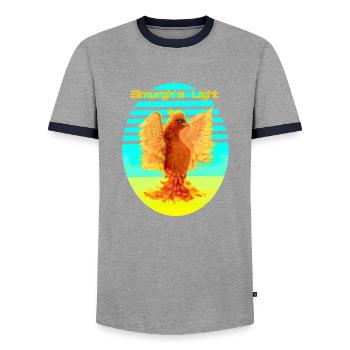 Leuchtend Orange Cyber Bird: Vogel der Glücklichen - Männer Kontrast-T-Shirt - Grau/Navy  - Vorne - AI Model Female 172 light (172cm) & AI Model Male 178 light (178cm)