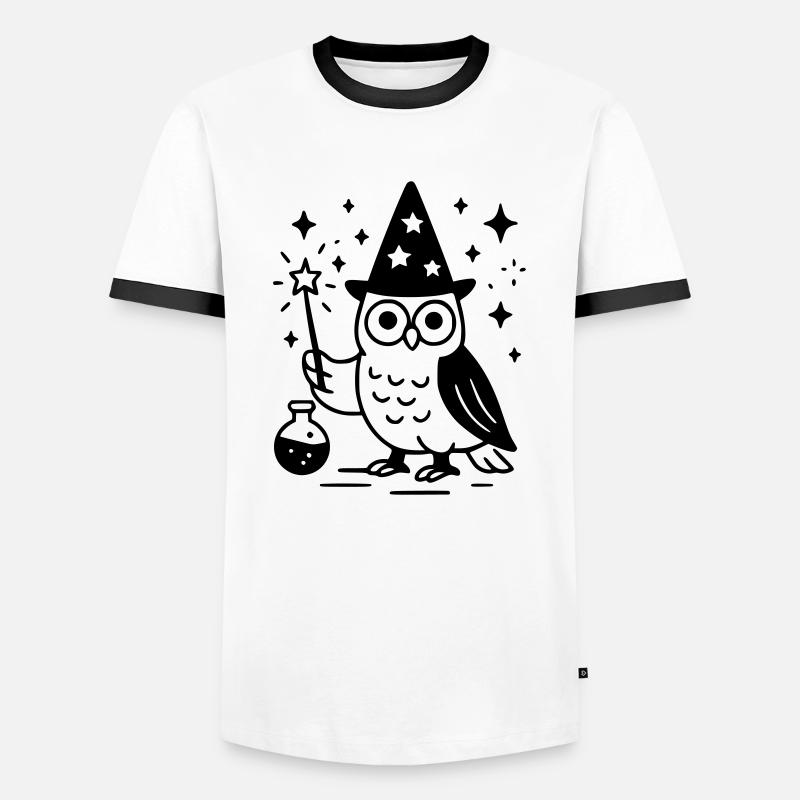 Der Eulenzauberer - Männer Kontrast-T-Shirt - Weiß/Schwarz