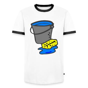 cleaning cleaning cleaning woman broom wischmop32 - Men's Ringer Shirt - white/black - Front - AI Model Female 172 light (172cm) & AI Model Male 178 dark (178cm)