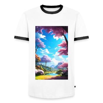Scène de nature animée paisible, lumineuse et heureuse - T-shirt contrasté Homme - blanc/noir - Devant - AI Model Female 172 light (172cm) & AI Model Male 178 dark (178cm)