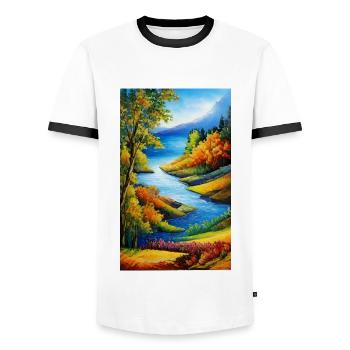 Scène de nature à l’aquarelle sereine en automne - T-shirt contrasté Homme - blanc/noir - Devant - AI Model Female 172 light (172cm) & AI Model Male 178 dark (178cm)