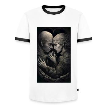 Ältere Liebe in einer düsteren Zeit - Männer Kontrast-T-Shirt - Weiß/Schwarz - Vorne - AI Model Female 172 light (172cm) & AI Model Male 178 dark (178cm)