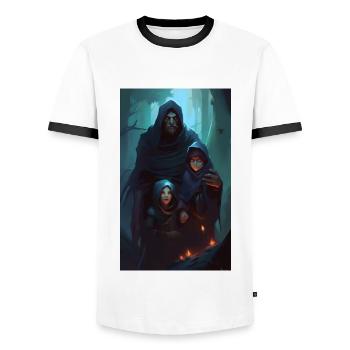 Sombre famille médiéval fantastique - T-shirt contrasté Homme - blanc/noir - Devant - AI Model Female 172 light (172cm) & AI Model Male 178 dark (178cm)