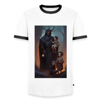 Scène de père de garde de fantaisie médiévale - T-shirt contrasté Homme - blanc/noir - Devant - AI Model Female 172 light (172cm) & AI Model Male 178 dark (178cm)