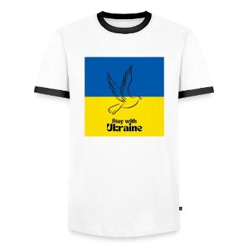 World Peace Symbol Welt Frieden Ukraine Russland - Männer Kontrast-T-Shirt - Weiß/Schwarz - Vorne - AI Model Female 172 light (172cm) & AI Model Male 178 dark (178cm)