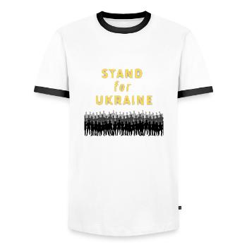 Stand with Ukraine World Peace Ukraine Russland - Männer Kontrast-T-Shirt - Weiß/Schwarz - Vorne - AI Model Female 172 light (172cm) & AI Model Male 178 dark (178cm)