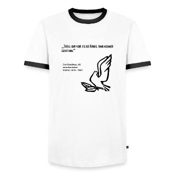 Zitat US-Amerikanischer Dichter Krieg Frieden - Männer Kontrast-T-Shirt - Weiß/Schwarz - Vorne - AI Model Female 172 light (172cm) & AI Model Male 178 dark (178cm)