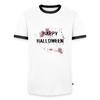 Happy Halloween Blood Murder Creepy Killer Dead - Men's Ringer Shirt - white/black - Front - AI Model Female 172 light (172cm) & AI Model Male 178 dark (178cm)