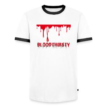 Bloodthirsty Vampire Halloween Creepy Blood - Men's Ringer Shirt - white/black - Front - AI Model Female 172 light (172cm) & AI Model Male 178 dark (178cm)