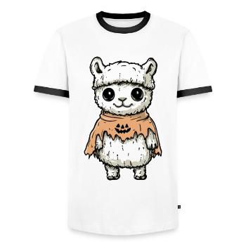 Alpaka Llama Halloween Zombie - Männer Kontrast-T-Shirt - Weiß/Schwarz - Vorne - AI Model Female 172 light (172cm) & AI Model Male 178 dark (178cm)