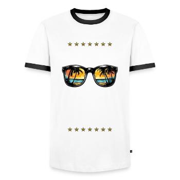 Malle Party Crew Palms - Men's Ringer Shirt - white/black - Front - AI Model Female 172 light (172cm) & AI Model Male 178 dark (178cm)