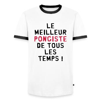 Tennis de table / Pongiste / Ping-pong / Ping pong - T-shirt contrasté Homme - blanc/noir - Devant - AI Model Female 172 light (172cm) & AI Model Male 178 dark (178cm)