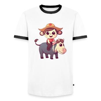 Mädchen, Affe und Kuh, Charmantes Kinderdesign - Männer Kontrast-T-Shirt - Weiß/Schwarz - Vorne - AI Model Female 172 light (172cm) & AI Model Male 178 dark (178cm)