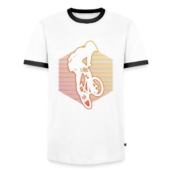 bmx jungen Herren Radfahren bmx bmx fahrrad - Männer Kontrast-T-Shirt - Weiß/Schwarz - Vorne - AI Model Female 172 light (172cm) & AI Model Male 178 dark (178cm)
